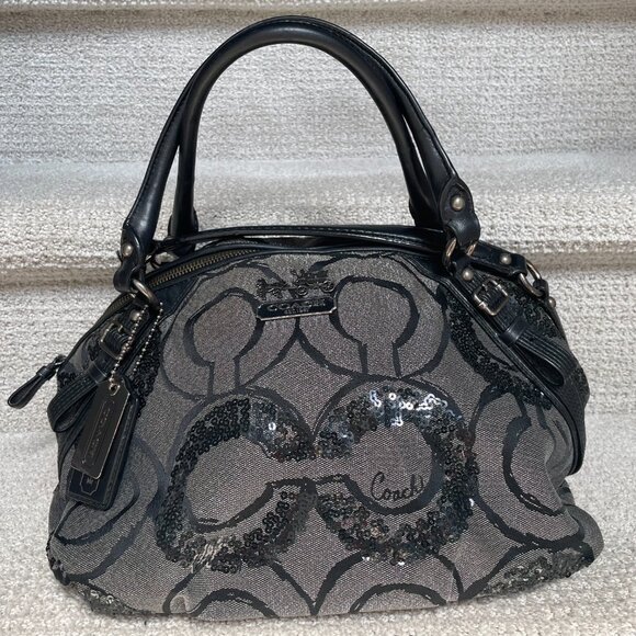 Coach Madison Y2K Op Art Sophia Black Graphite Sequin Metallic Satchel Bag - Picture 2 of 13